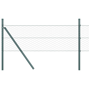 Φράχτης hexagon vidaXL Γκρι 0.4x100 μ Ατσάλι, Πόλοι φράχτη vidaXL 13 τεμ. Πράσινοι 32 mm 80cm Γαλβανισμένο Ατσάλι