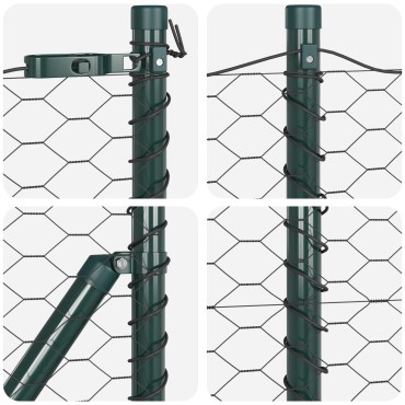 Φράχτης hexagon vidaXL Γκρι 0.4x100 μ Ατσάλι, Πόλοι φράχτη vidaXL 13 τεμ. Πράσινοι 32 mm 80cm Γαλβανισμένο Ατσάλι