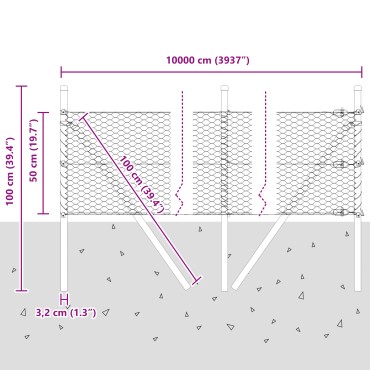 vidaXL Hexagon Fence Γκρι 0.5x100 μ Μέταλλο
