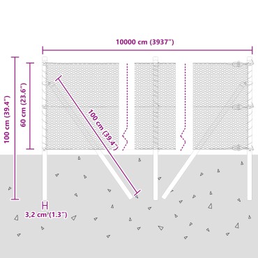 Φράκτης Hexagon vidaXL Γκρι 0,6x100 m Χάλυβας, Πόδια Φράκτη vidaXL 13 τεμάχια Πράσινα 32 mm 100cm Γαλβανισμένος Χάλυβας