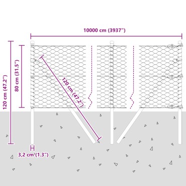 vidaXL Γκρι Εξαγωνικός Φράχτης 0.8x100 μ Ατσάλι