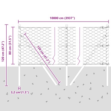 vidaXL Εξαγωνικός Φράχτης Γκρι 0.8x100 μ. Χάλυβας