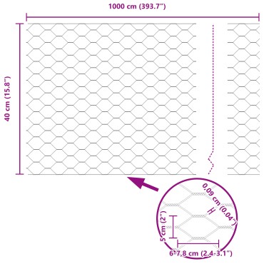 vidaXL Εξαγωνική Περφράξη 0.4x10 m Γαλβανισμένος Χάλυβας