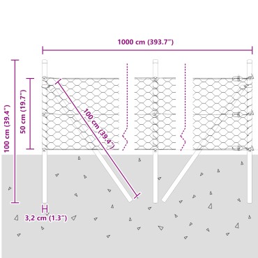 Φράκτης Hexagon vidaXL 0.5x10 μ Γαλβανισμένο Ατσάλι, Φράχτες vidaXL 7 τεμ 32 χλστ 100cm Γαλβανισμένο Ατσάλι