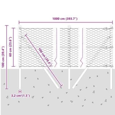 vidaXL Εξάγωνη Περίφραξη 0.6x10 m Γαλβανισμένο Ατσάλι