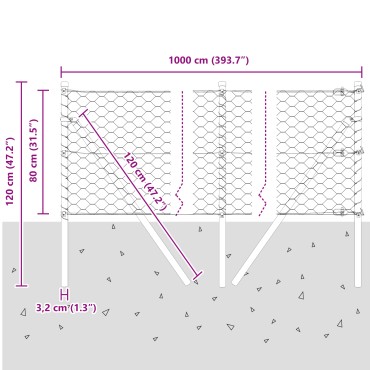 vidaXL Φράκτης Εξάγωνος 0.8x10 m Γαλβανισμένος Χάλυβας