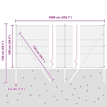 vidaXL Hexagon Fence 1x10 μ Γαλβανισμένος Χάλυβας