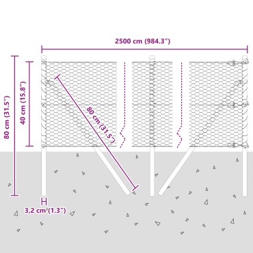 vidaXL Εξαγωνικός Φράχτης 0.4x25 m Γαλβανισμένο Ατσάλι