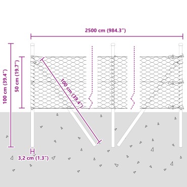 vidaXL Εξάγωνος Φράχτης με 13 Πόλους Ασημί 0.5x25 μ Γαλβανισμένο Ατσάλι