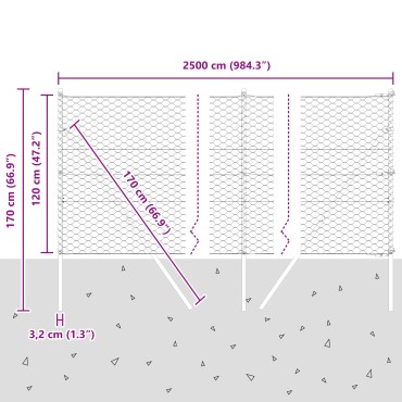 vidaXL Έξιγωνο φράχτη σταθερού εδάφους 25x1,2 μ Ασημί Δίχτυ