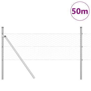 vidaXL Έξιγωνο φράχτη σταθερού εδάφους 50x0,4 μ Ασημί Δίχτυ