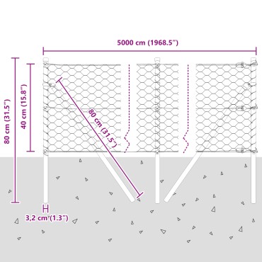vidaXL Hexagon Fence 0.4x50 m Γαλβανισμένο Ατσάλι
