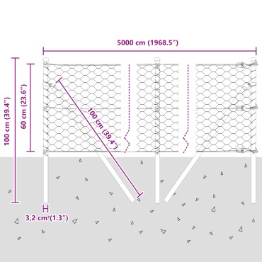 vidaXL Hexagon Fence 0.6x50 μ Γαλβανισμένος Χάλυβας