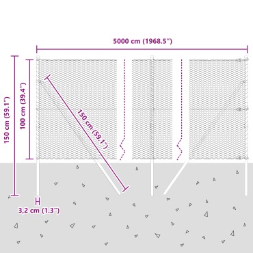 Γαλβανισμένος Φράχτης vidaXL Hexagon 1x50 μ, Φράχτες vidaXL 13 τεμ. 32 χλμ 150cm Γαλβανισμένο Ατσάλι