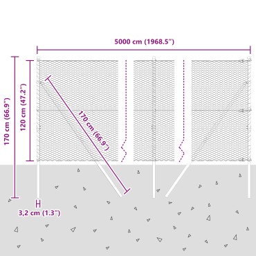 vidaXL Hexagon Φράκτης 1.2x50 μ Γαλβανισμένος Χάλυβας