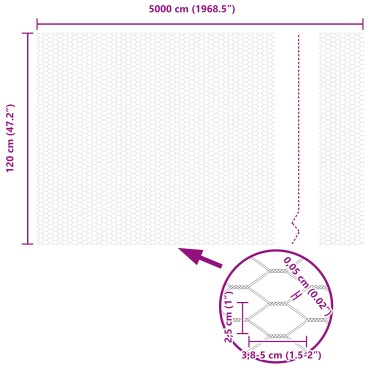 vidaXL Hexagon Φράκτης 1.2x50 μ Γαλβανισμένος Χάλυβας