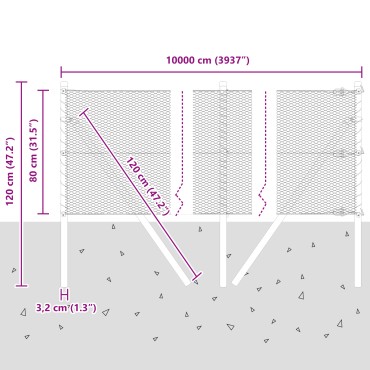 Περίφραξη Hexagon 0.8x100 μ Γαλβανισμένος Χάλυβας, Πάσσαλοι Περίφραξης 13 τεμ 32 χλστ 120cm Γαλβανισμένος Χάλυβας