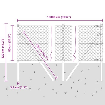 vidaXL Εξαγωνικός Φράκτης 0.8x100 μ Γαλβανισμένο Ατσάλι
