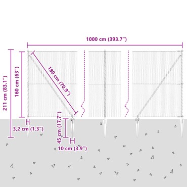 Φράκτης Hexagon vidaXL Πράσινος 1.6x10 μ Χάλυβας, Πόλοι Φράκτη vidaXL με Άγκιστρο 7 τμχ 32 μμ 180cm Γαλβανισμένος Χάλυβας
