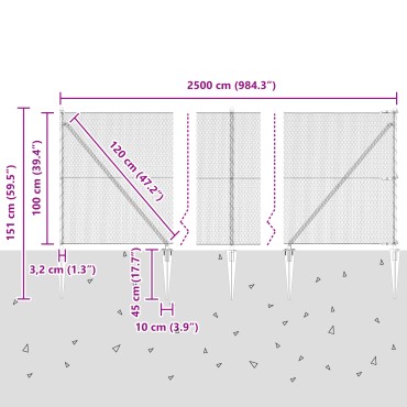 vidaXL Εξαγωνική Φράχτη με Στύλο 25x1 m PVC-Επικαλυμμένο Ατσάλι