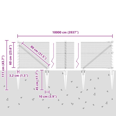 vidaXL Hexagon Fence Πράσινο 0.6x100 m Σίδερος