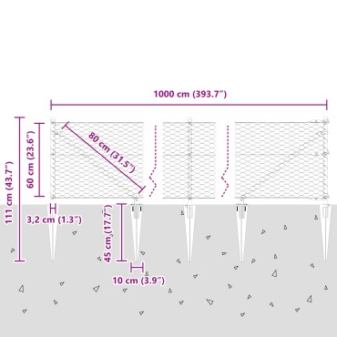 vidaXL Εξαγωνικός Φράχτης Γκρι 0.6x10 μ Ατσάλι