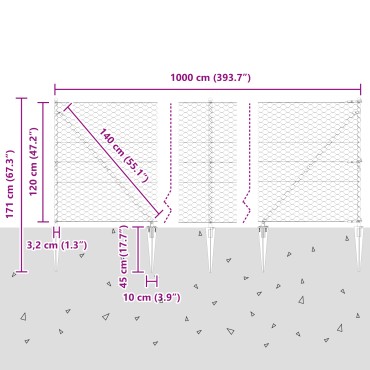 vidaXL Hexagon Fence Γκρι 1.2x10 μ Ατσάλι