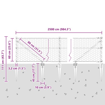 vidaXL Εξαγωνικό Φράγμα Γκρι 0.6x25 μ Χάλυβας