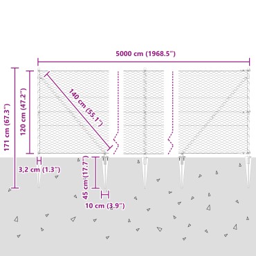 vidaXL Εξαγωνικός Φράχτης Γκρι 1,2x50 μ Μέταλλο