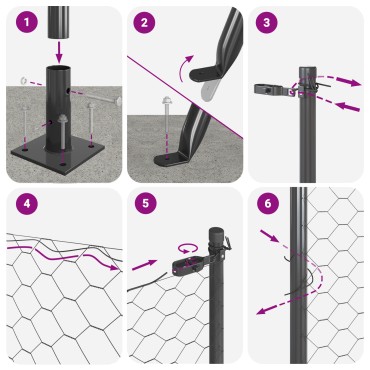 Φράχτης Hexagon vidaXL Γκρι 1.6x25 μ Χάλυβας, Στήριγμα Φράχτη vidaXL με Βάσεις 13 τεμάχια 32mm 88.5cm Γαλβανισμένος Χάλυβας
