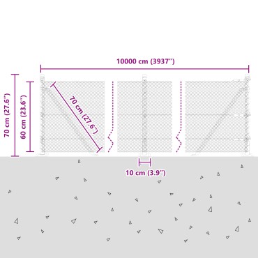 Περίφραξη Hexagon vidaXL Γκρι 0.6x100 μ Ατσάλι, Πόλοι περίφραξης vidaXL με βάση 13 τεμ 32mm 70cm Γαλβανισμένο Ατσάλι