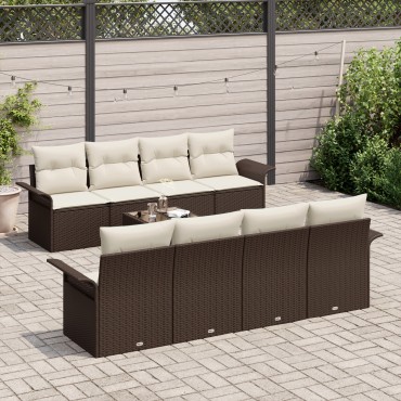 vidaXL 9 Piece Garden Sofa Set with Cushions Brown Poly Rattan
