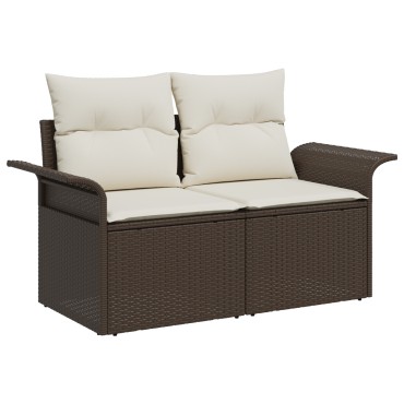 vidaXL 9 Piece Garden Sofa Set with Cushions Brown Poly Rattan