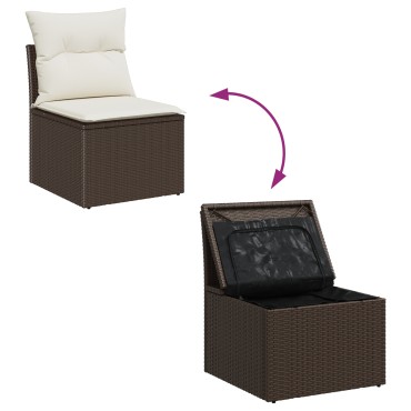 vidaXL 9 Piece Garden Sofa Set with Cushions Brown Poly Rattan