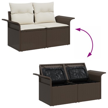vidaXL 9 Piece Garden Sofa Set with Cushions Brown Poly Rattan