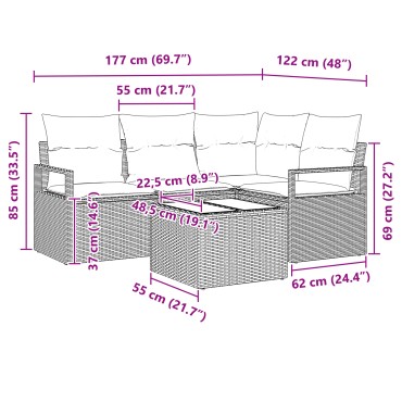 vidaXL Σετ 5 Τεμαχίων Καναπέ Κήπου με Μαξιλάρια Μαύρο Πολυ Ρατάν