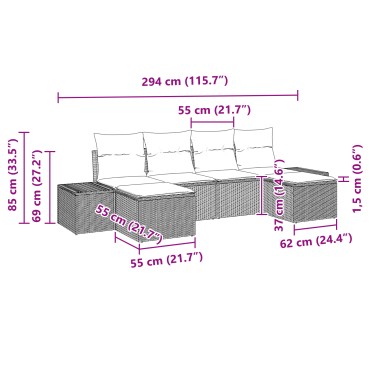 vidaXL Σετ Καναπέ Κήπου 6 Τεμαχίων με Μαξιλάρια Καφέ Πολυ Ρατάν