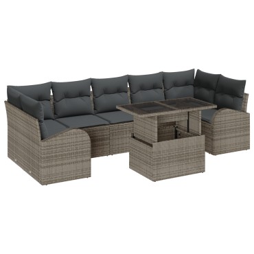 vidaXL Σετ Καναπέ Κήπου 8 τεμ. Γκρι Πολυ Ρατάν 289x124x85cm  Γωνιακός