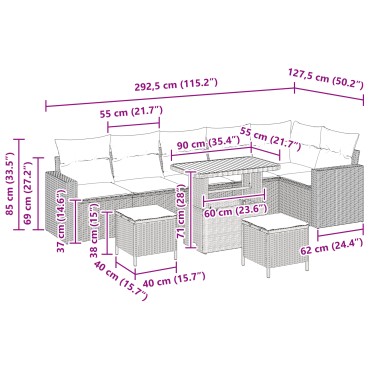 vidaXL Σετ Κήπου 9 Τεμαχίων με Μαξιλάρια Μπεζ Πολυ Ρατάν Ακακία