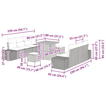 vidaXL Σετ 9 Τεμαχίων Σαλονιού Κήπου με Μαξιλάρια Μαύρο Πολυ Ρατάν Ακακία