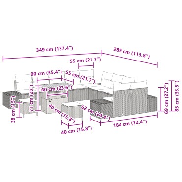 vidaXL 13 κομμάτι σετ καναπέ κήπου με μαξιλάρια μαύρο πολυεστέρα ακακία