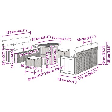 vidaXL 9 κομμάτια Σαπούνι Κήπου με Μαξιλάρια Γκρι Ρατάν Και Ξύλο