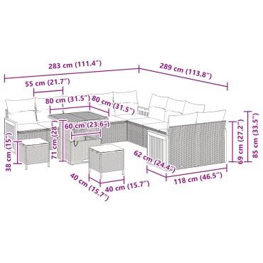 vidaXL Σετ Σαλονιού Κήπου 13 τεμαχίων με Μαξιλάρια Γκρι Πολυ Ρατάν Ακακίας