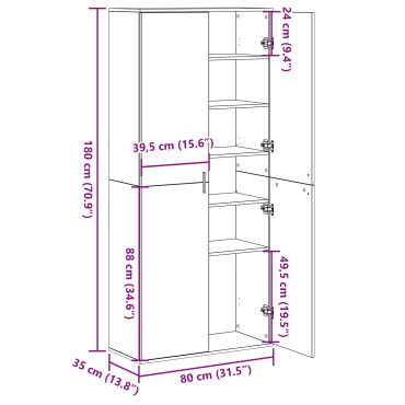 vidaXL Υψηλή ντουλάπα Παλιό Ξύλο 80x35x180cm Επεξεργασμένο Ξύλο