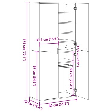 vidaXL Υψηλή Ντουλάπα Ξύλο Καρυδιά 80x39x178cm Επεξεργασμένο Ξύλο