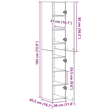 vidaXL Υψηλό Ντουλάπι Μαύρο Ξύλο 30x42.5x185cm Μοριοσανίδα 1 τεμ.
