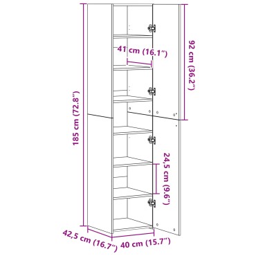 vidaXL Υψηλός μπουφές Μαύρος Δρυός 40x42.5x185cm Επεξεργασμένο Ξύλο 1 τεμ.