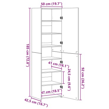 vidaXL Υψηλή ντουλάπα Μαύρη Ξυλεία 50x42.5x185cm από ξύλο 1 τεμ.