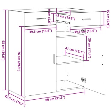vidaXL ντουλάπα αποθήκευσης Μαύρης Δρυς 80x42.5x93.5cm Επεξεργασμένο Ξύλο 1 τεμ.