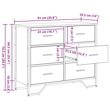vidaXL Κουτί με Συρτάρια Παλιού Ξύλου 91x35.5x74.5cm Επεξεργασμένο Ξύλο